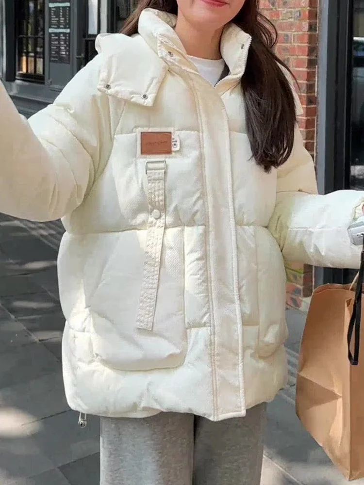 Women's Khaki Parka Jacket Overcoat Warm Thicken Coat Korean Vintage Harajuku Hoodies Long Sleeve Padded Jacket Clothes Winter