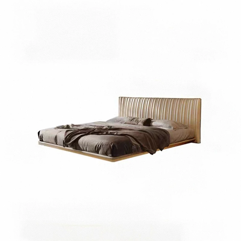 Cream wind leather suspension bed simple shell bed Italian double bed