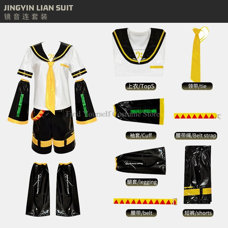 Fantasia de Cosplay de Kagamine Len e Rin, Uniforme com Mangas e Leggings, Headwear para Comic Con, Roupas