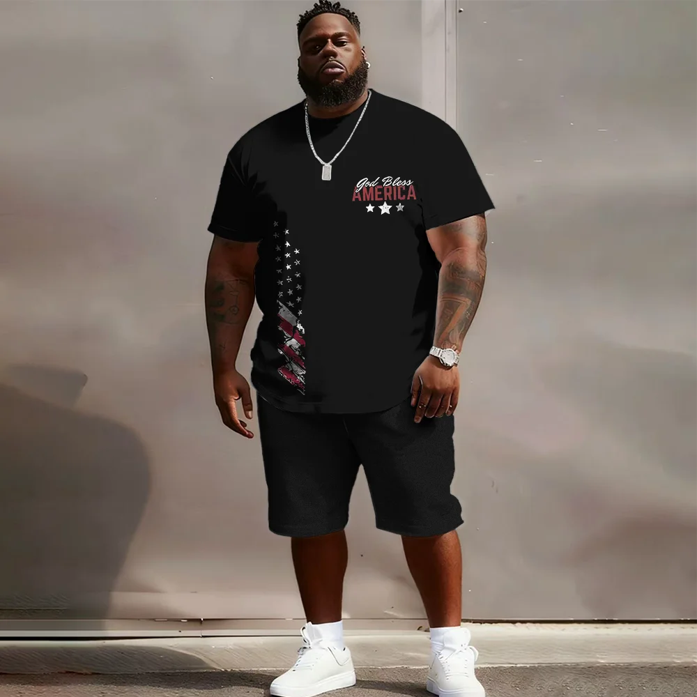 

S-9xl plus size Men's Fun Text Short Sleeve Set: Modern Chill - 2-Piece Big & Tall Cut, Skin-Friendly Fabric,