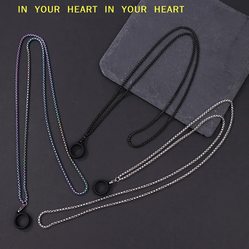 【X】Cordón antipérdida para bolígrafo, cadena metálica portátil anticaída, cordón de metal tipo collar, cadena de hueso de serpiente con anillo de goma