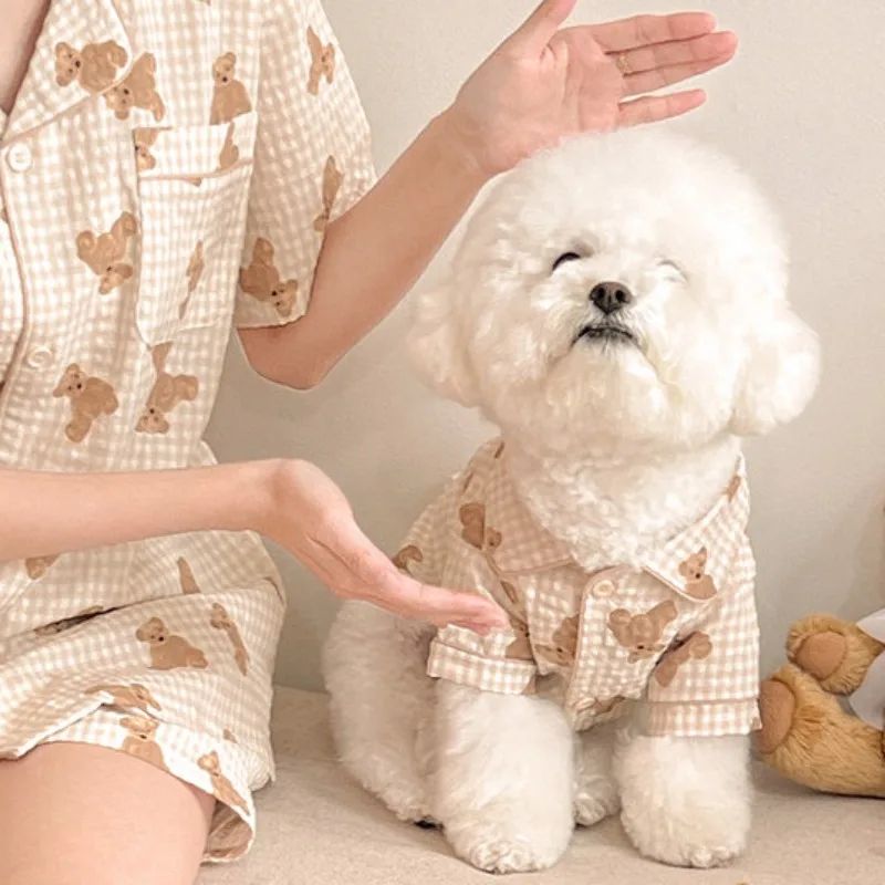 Cute Bear Print Summer Matching Shirt Pet & Owner Pajama Outfit for Cats Small Dogs