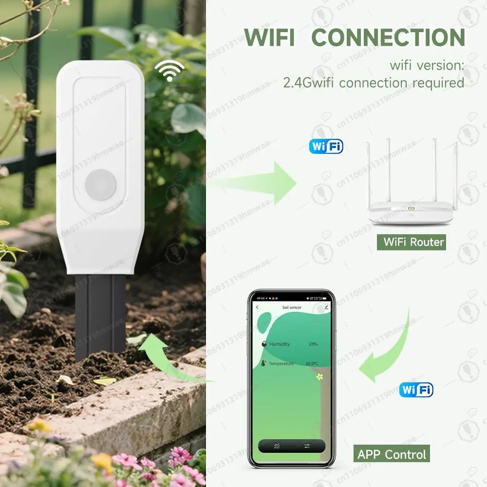 Smart Soil Tester Sensor 2.4G WiFi Humidity Meter Temperature Tracker for Plants Gardening Tuya App Control