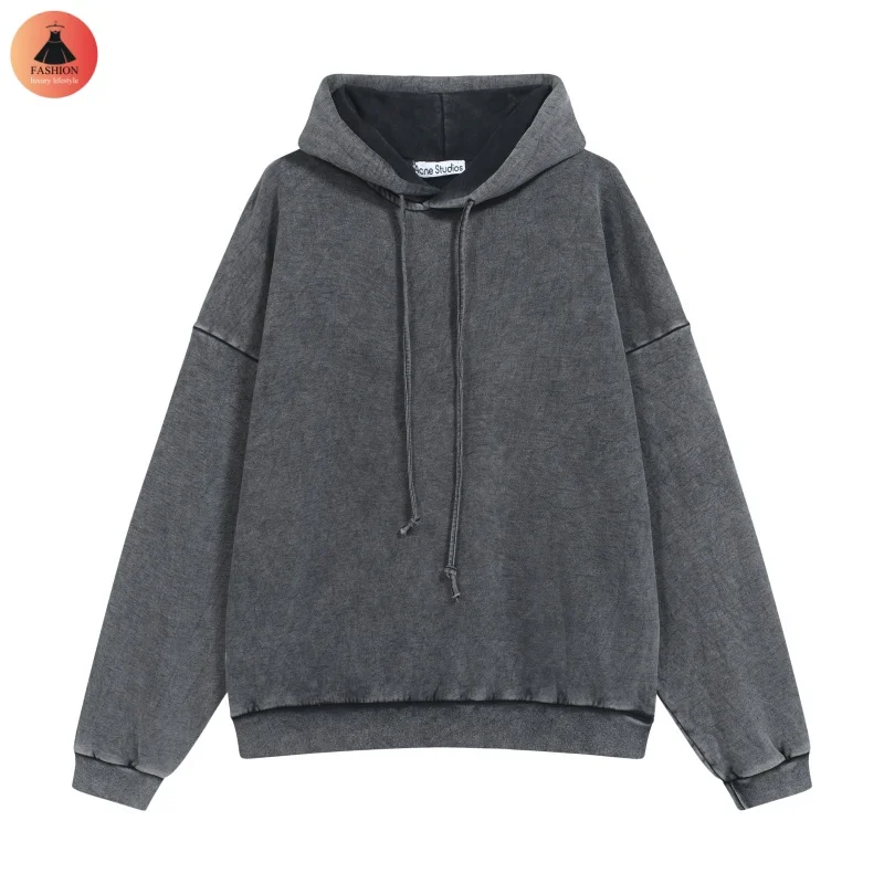 Latest AC Vintage Pure Colour Simple Heavy Duty Winter Hooded Sweatshirt Mens Womens Casual High-end Coats With Tags