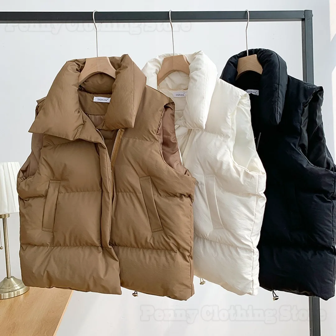 2025 Cotton Jacket Women's Down Vest Spring And Autumn New Loose Vest Stand Collar Color Cotton Waistcoat Trend