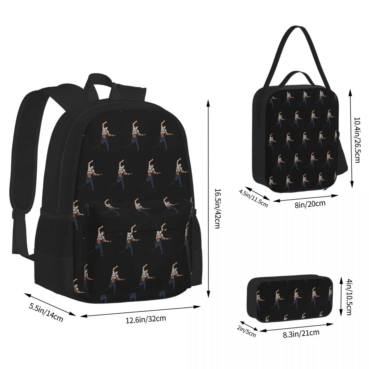 Bruce SpringsteenTypography ArtBackpacks Boys Girls Bookbag Children School Bags Kids Rucksack Lunch Bag Pen Bag Three-Piece Set