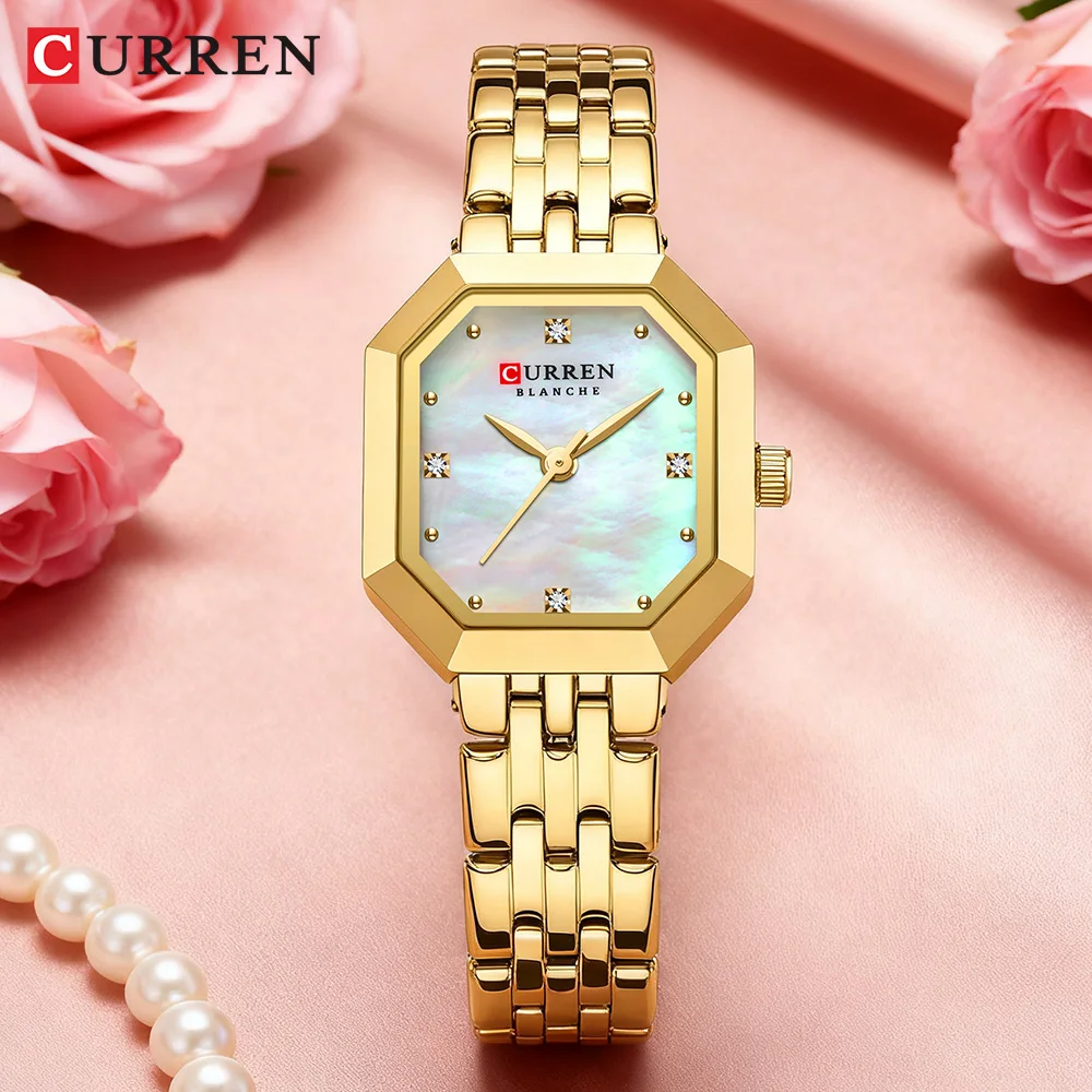 CURREN 9108 Fashion Luxury Watch for Women Elegant Stainless Steel Band Minimalist Design Dial with Rhinestones
