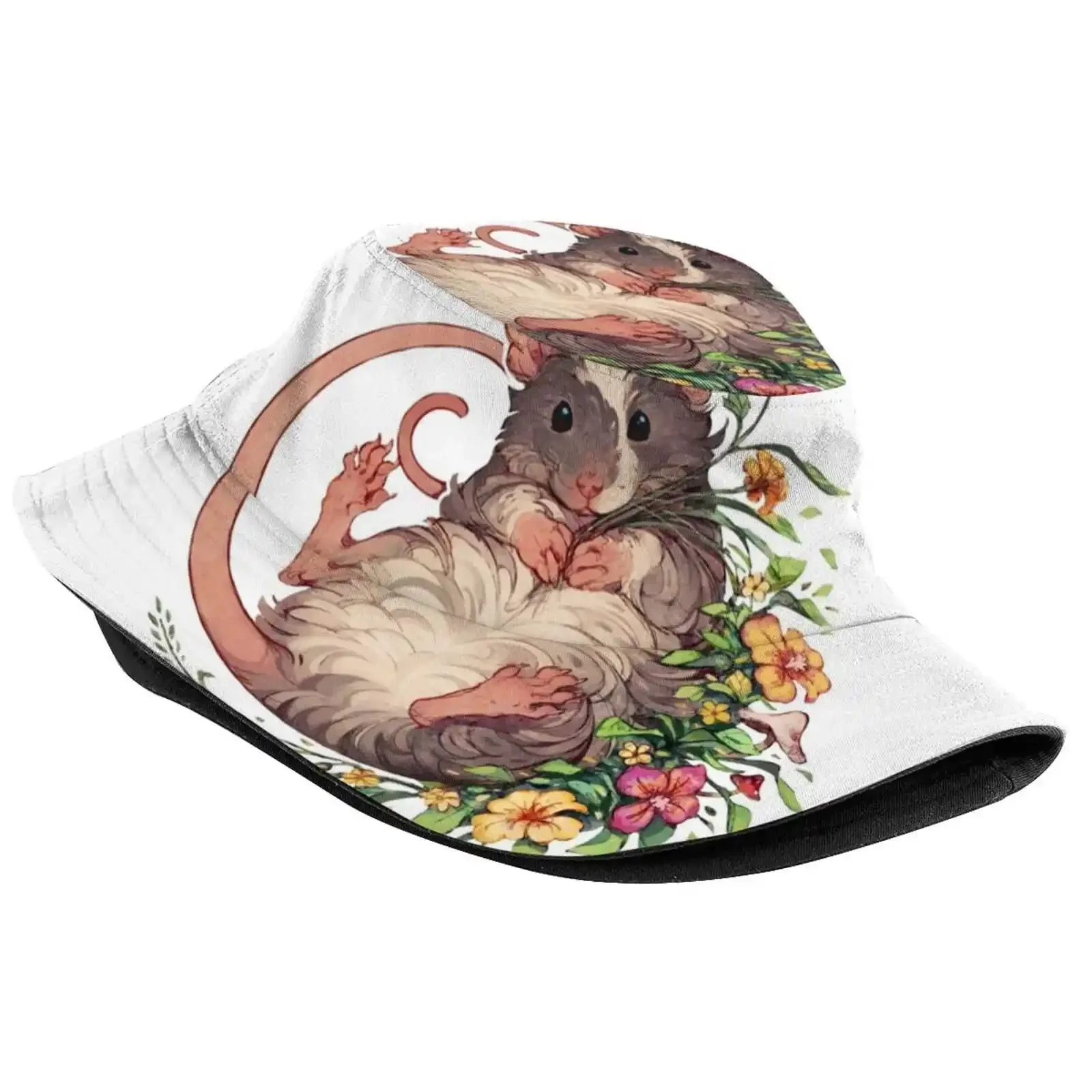 Mouse With Flowers And Plants Unisex Fisherman Hats Bucket Hats Mouse Mice Rats Pets Floral Flowers Plants Animals