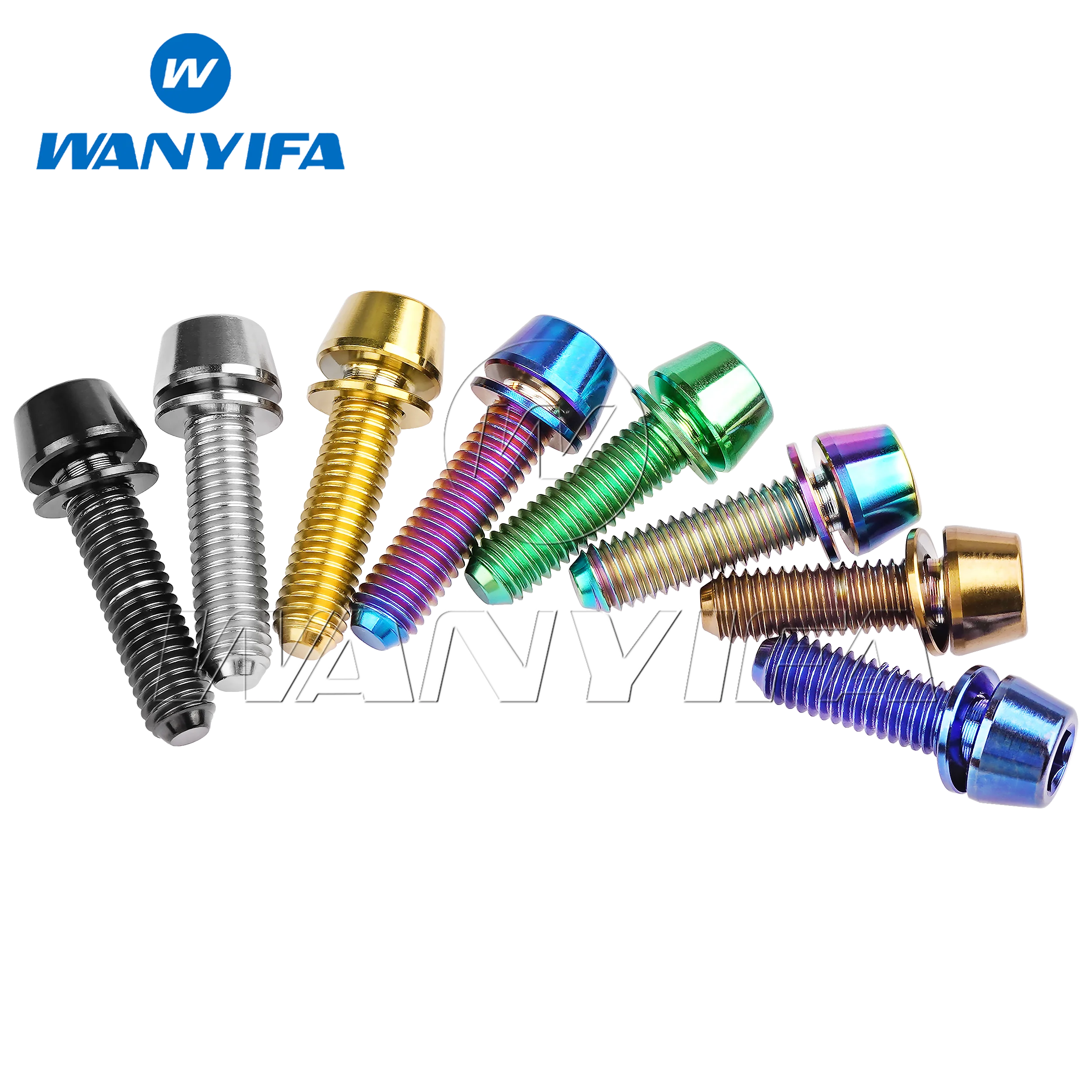 Wanyifa Titanium Bolt M5x16 M5x18 M5x20mm Conical Head Ti สกรูเครื่องซักผ้าสําหรับจักรยานลําต้น