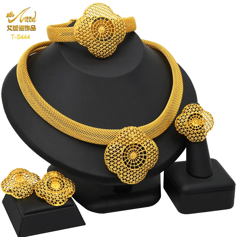 مجموعة من 4 قطع من الذهب عيار 24 قيراط AU999 للسيدات على شكل شرابة على شكل زهرة وأقراط وخاتم وسوار العروس - مجموعة ممتازة، متعددة الاستخدامات لحفلات الزفاف #4