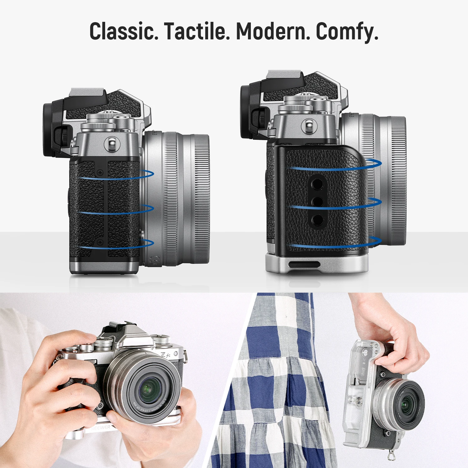 NEEWER Camera Grip for Nikon Z fc, Aluminum Alloy L Shaped Handgrip with Retro Leather Handle, For Nikon Z fc Mirrorless Camera