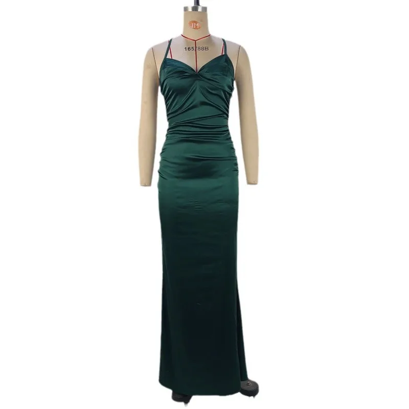 Fashionable Sexy Slim Fit Cross-Border Women's Dress Strapless Bodycon Gown High Waist Seven/Nine Pants Polyester Fabric