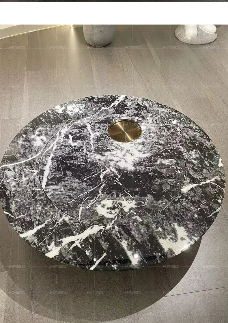 Mild Luxury Marble Coffee Table High-End Luxury Black Tea Table Rotatable Storage Multifunctional Tea Table