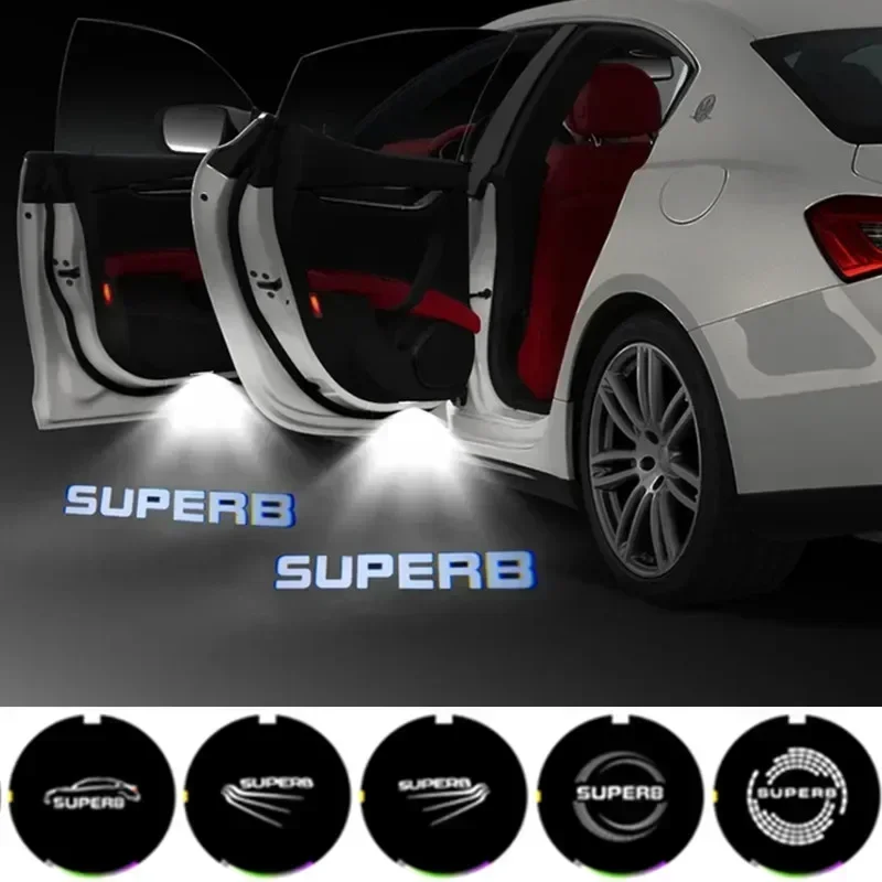 2pcs LED Car Door Lights Welcome Projector Courtesy Ghost Shadow Lamp Accessories For Skoda Superb 2 MK2 Superb 3 2003-2023 2024