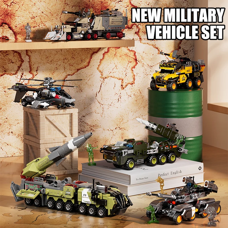 Military Missile Command Vehicel Tank Building Blocks Armored Car Helicopters Rocket Launch Truck With Soldier Figure Bricks Toy