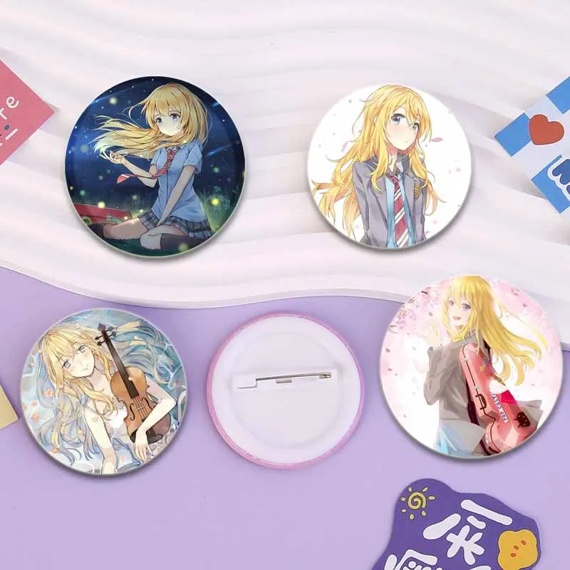 Anime Your Lie in April Pins,Miyazono Kaori/Arima Kousei Cartoon Badge,HD Print Handmade Brooches for Backpack Gift Accessory