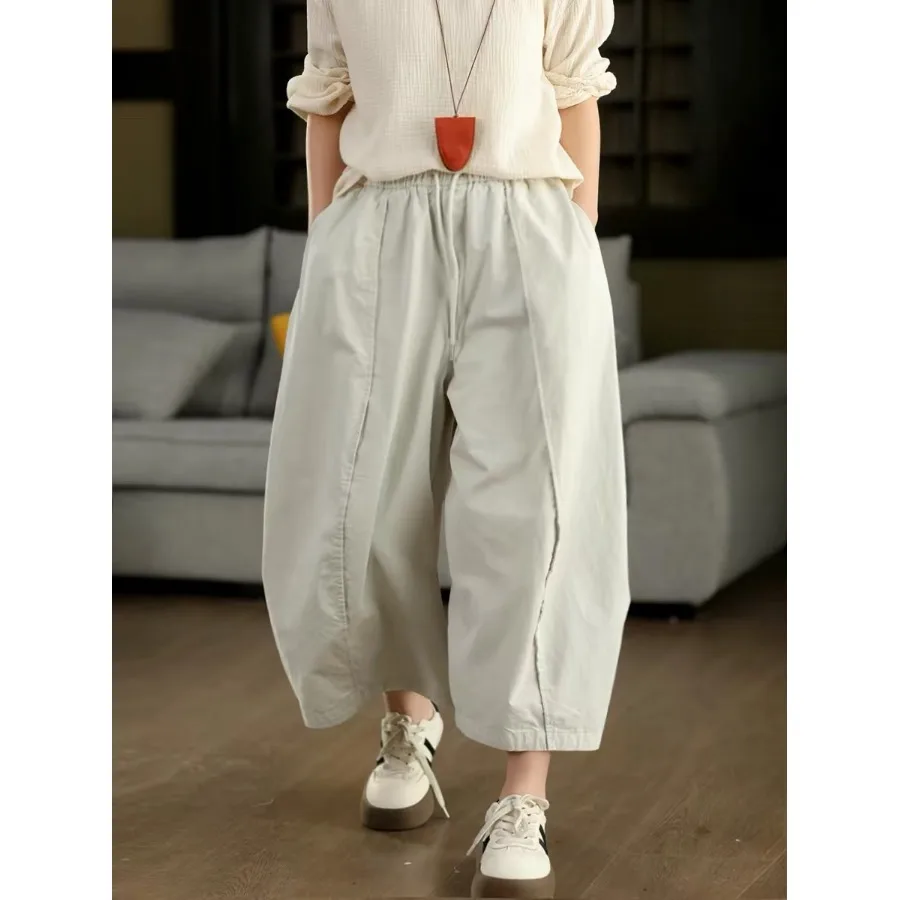 Casual Wide Leg Pants Trousers for plus Size Women Spring Summer New Style Diagonal Pattern Nine Points Knife  Patchwork