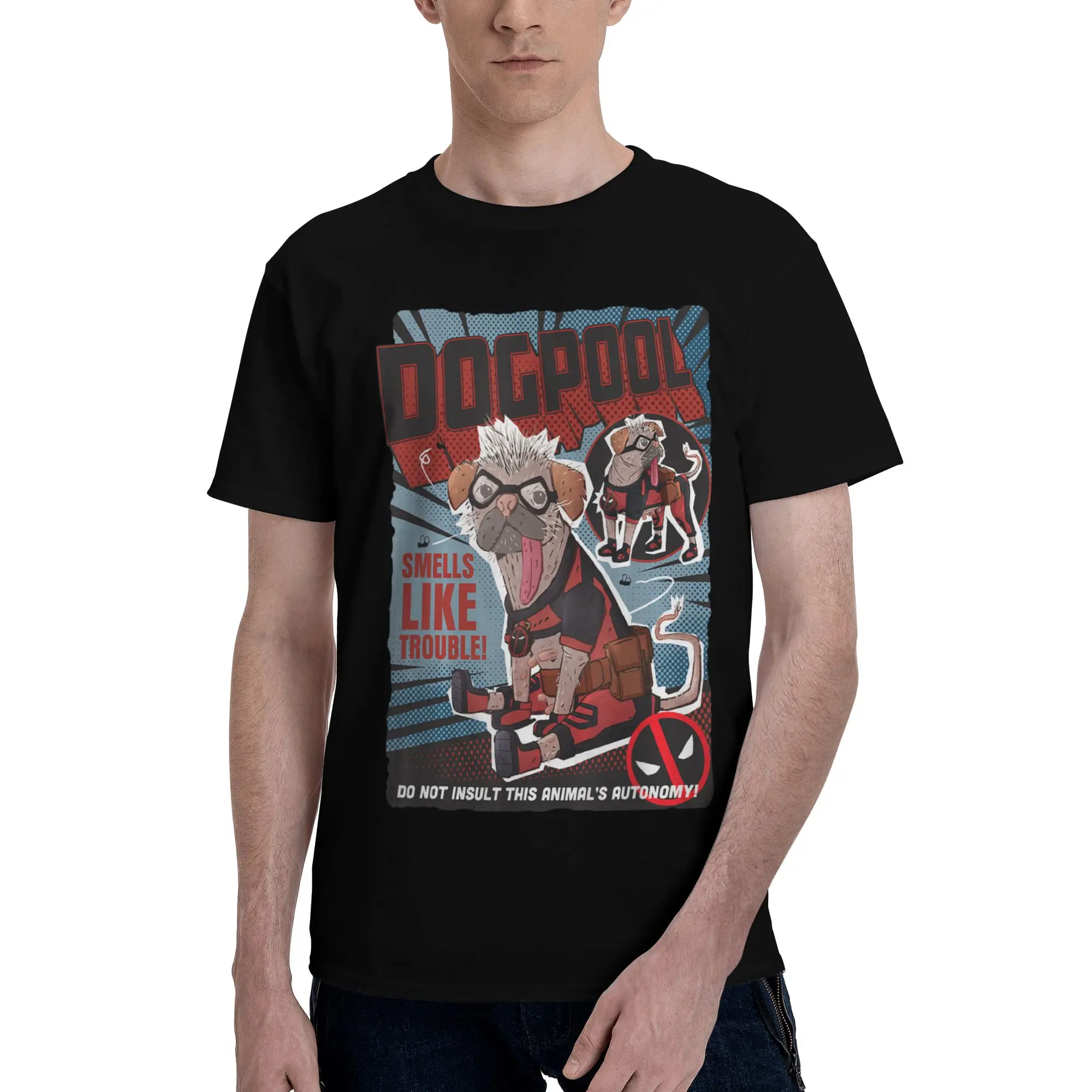 Camiseta creativa de manga corta de algodón puro con diseño de Deadpool Wolverine Dogpool Doodle Comic Book Cover para hombre