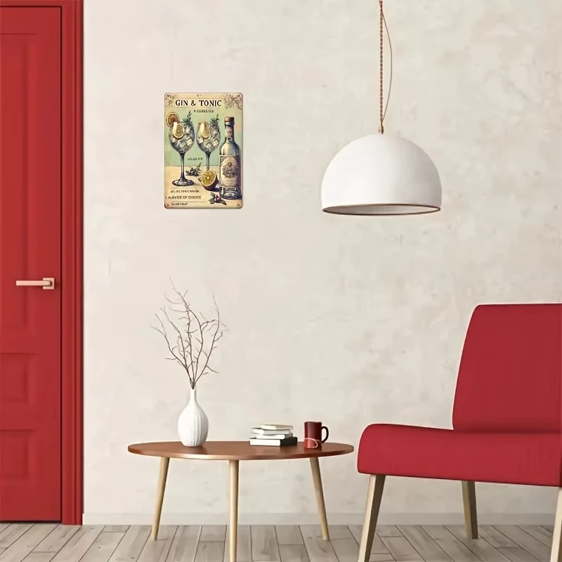 [1pc Vintage Gin Metal Sign] 1pc Vintage Metal Tin Sign, Gin & Tonic Recipe, 20x30 Cm, Iron Hanging Wall Art, Cubic Shape,