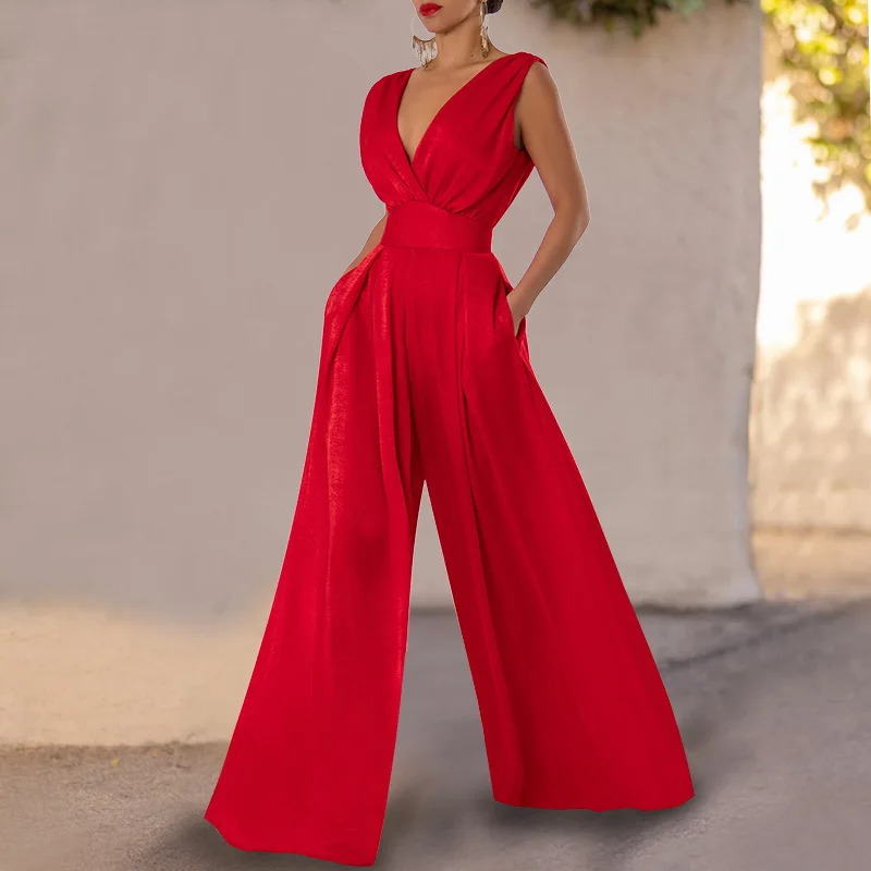 

Slim High Waist Color Jumpsuit Pure Color Slimming Effect Street Sle Long Pants Polyester Fabric Regular Thin