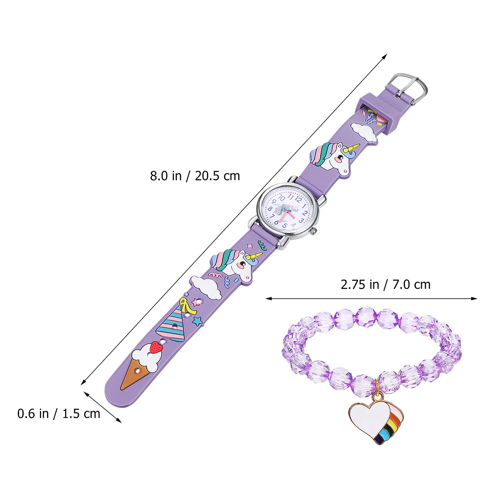 1 set Watch Set Unicorn Pattern Time Teaching Watch For Easy Read Arabic Numerals Adjustable Strap With Charm