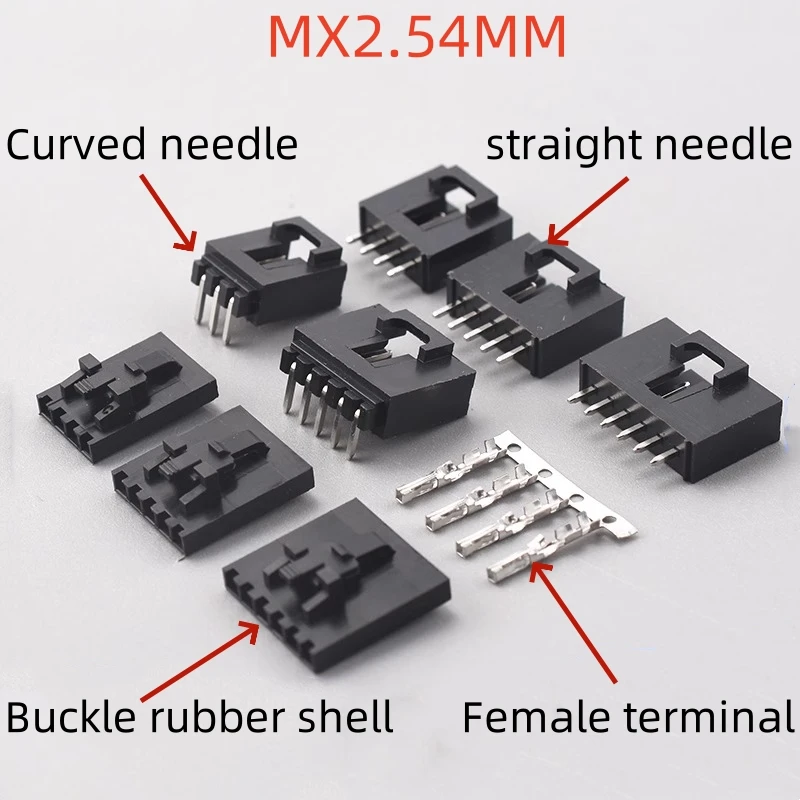 10PCS 2/3/4/5/6P MX2.54mm Terminal, Plastic Locking Curved Foot/Straight Pin Connector for Aircraft Model