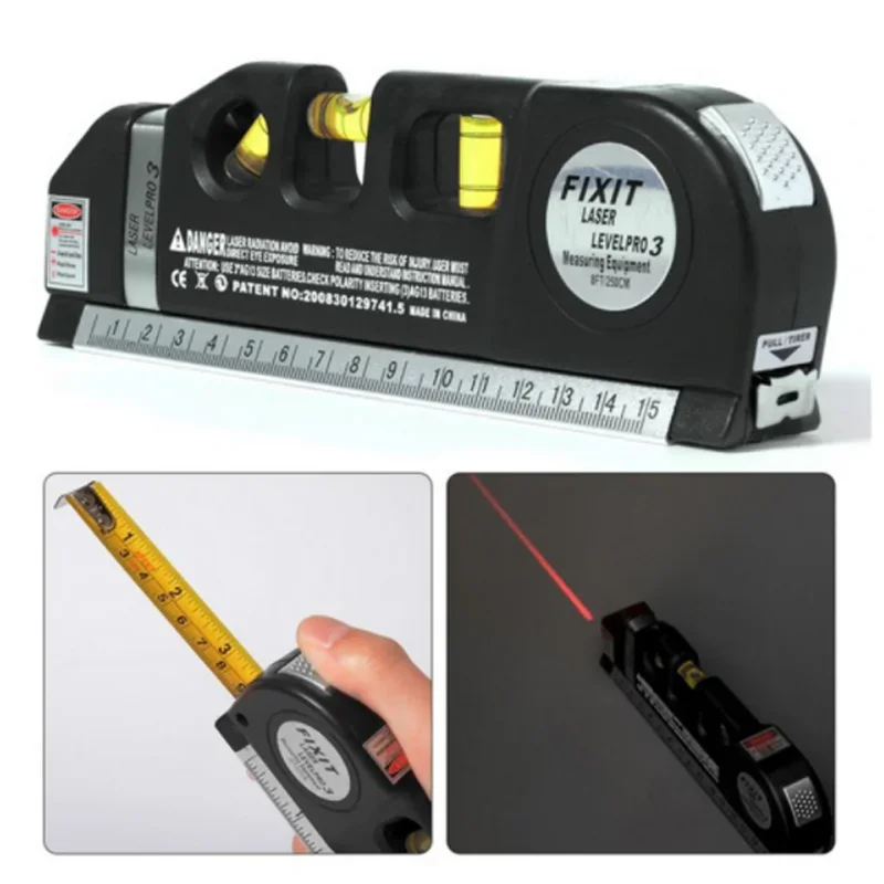 Laser Level Multipurpose Line Laser Leveler Tool, Cross Line Lasers With 8FT 2.5M Standard Measure Tape And Metric Rulers