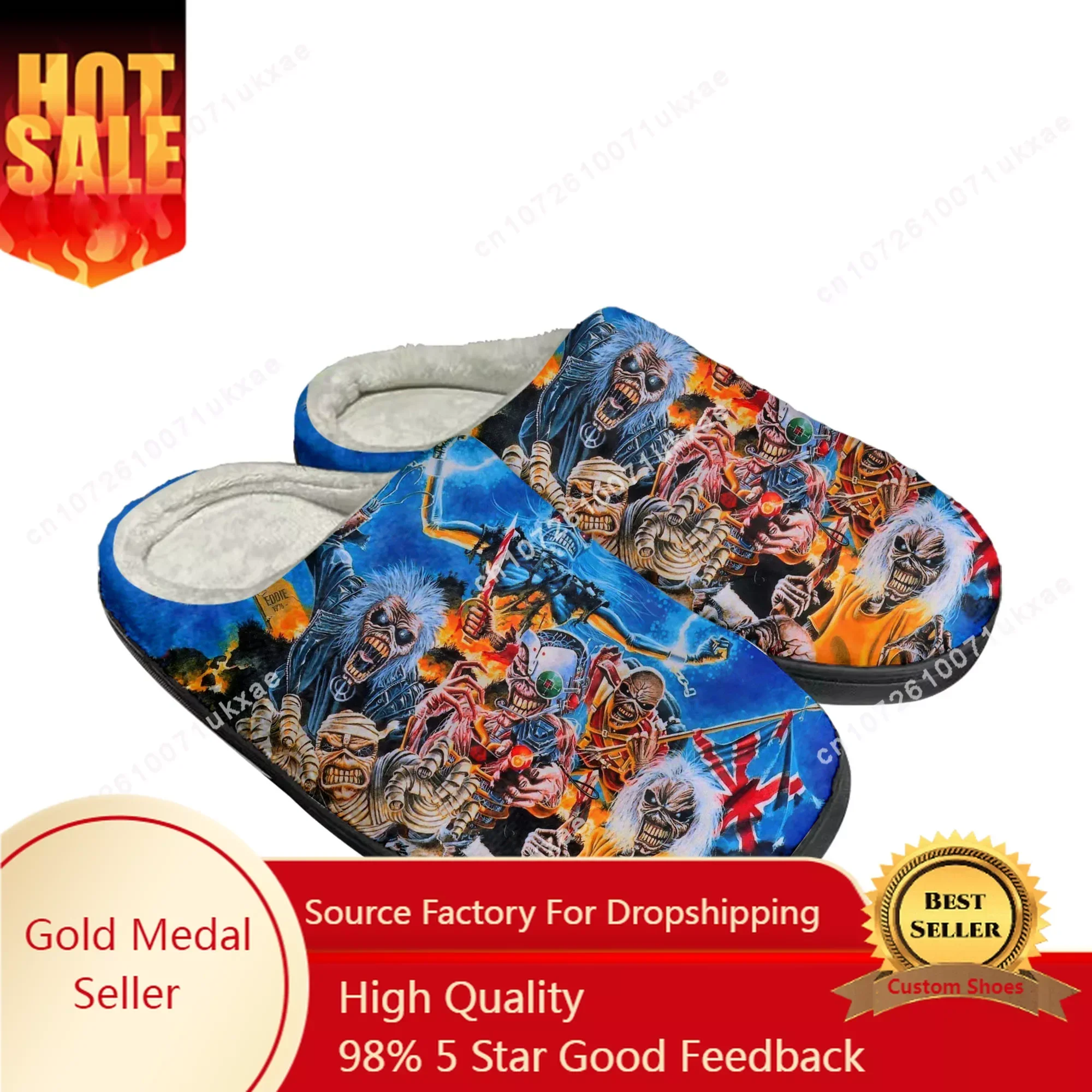 M-Maidens H-Heavy M-Metal Rock Band Singer Iron Home Cotton Slippers Mens Womens Plush Bedroom Keep Warm Shoes  Customized Shoe