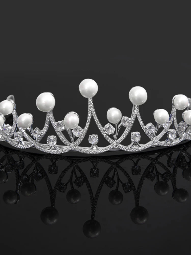 * Tiara de perlas para chicas estacionadas, accesorios para el cabello de novia para boda, Tiaras y coronas de Reina, adorno para tarta, joyería, regalo de cumpleaños