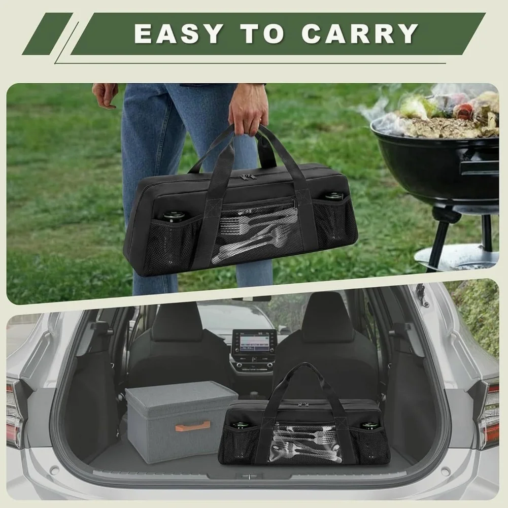 

For BBQ Utensil Storage Bag with Multiple Compartments for Outdoor Grilling Tools Organization and Easy Carrying