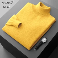 Nuevo Jersey de cuello alto para hombre, suéter tejido de Color sólido, prendas de vestir exteriores, suéteres de lana cálidos para invierno, ropa de calle gruesa y pesada