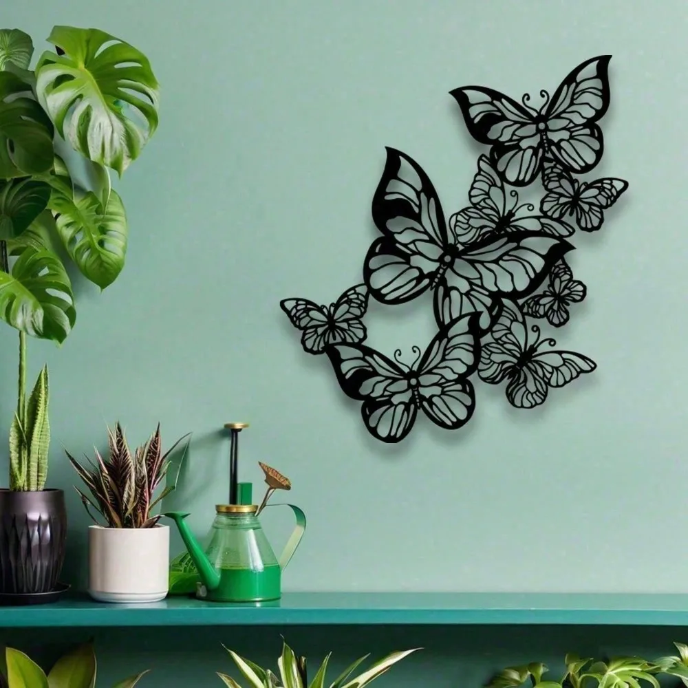 MoonAura Rustproof Iron Wall Art Black White Butterfly Leaf Decor Home Wall Hanging Decoration Gift