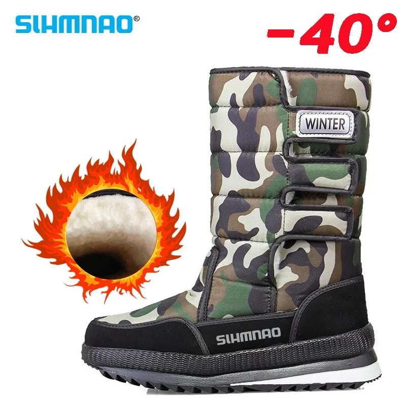 2024 New Winter Men's Outdoor Fishing with Velvet Anti slip Boots Large Thick Couple High End Snow Boots Mountaineering Shoes