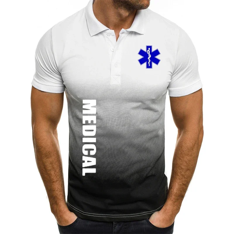 2024 Men EMT Emergency Ambulance Short Sleeve Polo Shirt Contrast Color Summer 3D Gradient Harajuku Men's Polo T Shirt