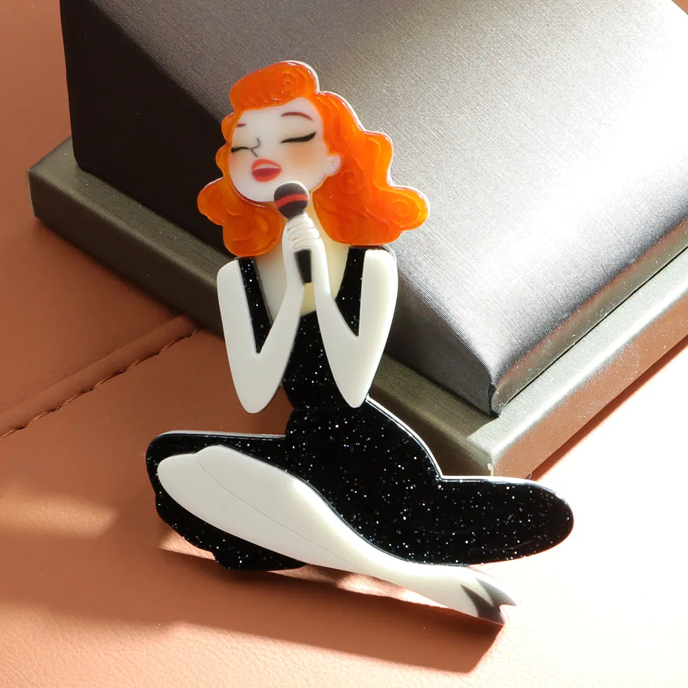 CINDY XIANG Acrylic Handmade Original Design Sing Song Girl Brooch