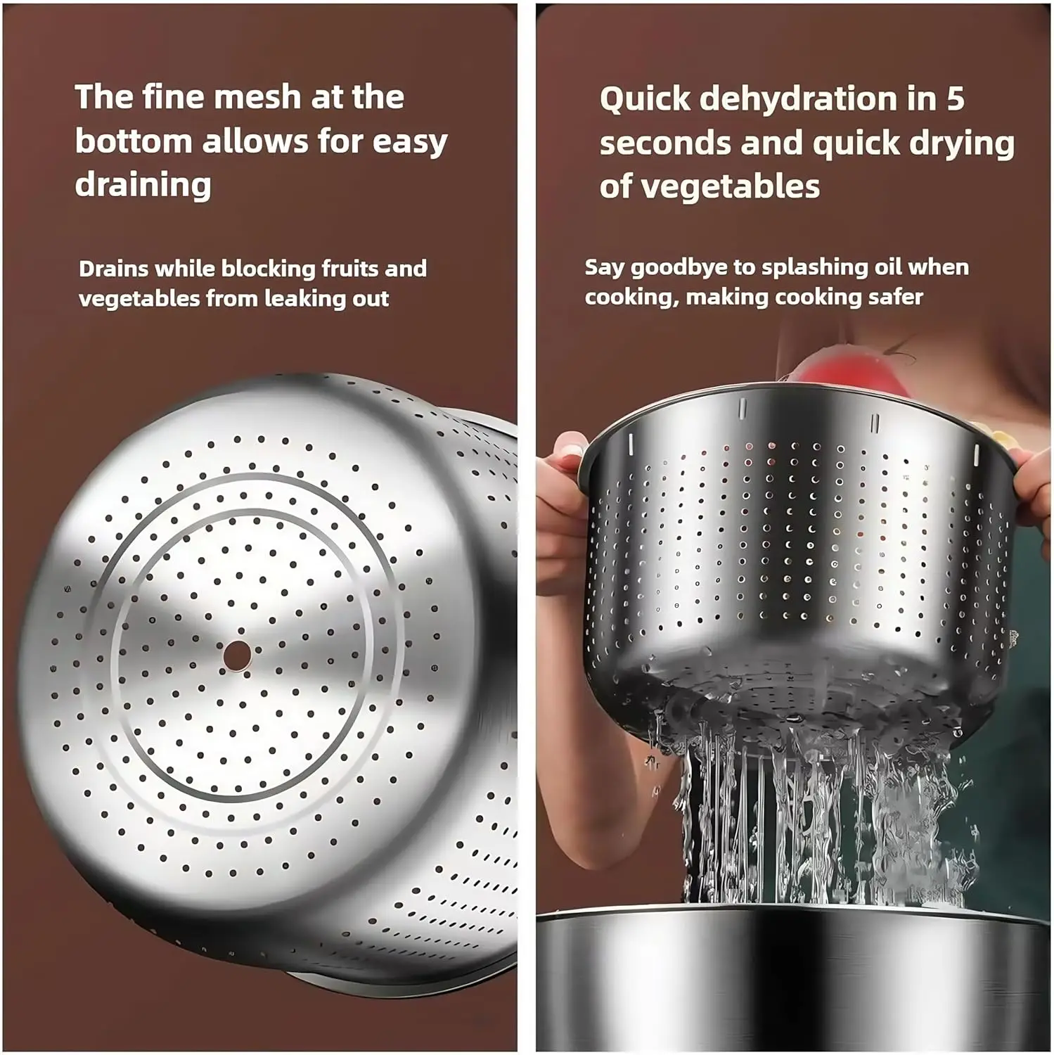 Wirówka do sałatek ze stali nierdzewnej 6L, wirówka do warzyw, wirówka do sałatek, myjka do owoców, szybka wirówka komercyjna do sałatek do użytku domowego