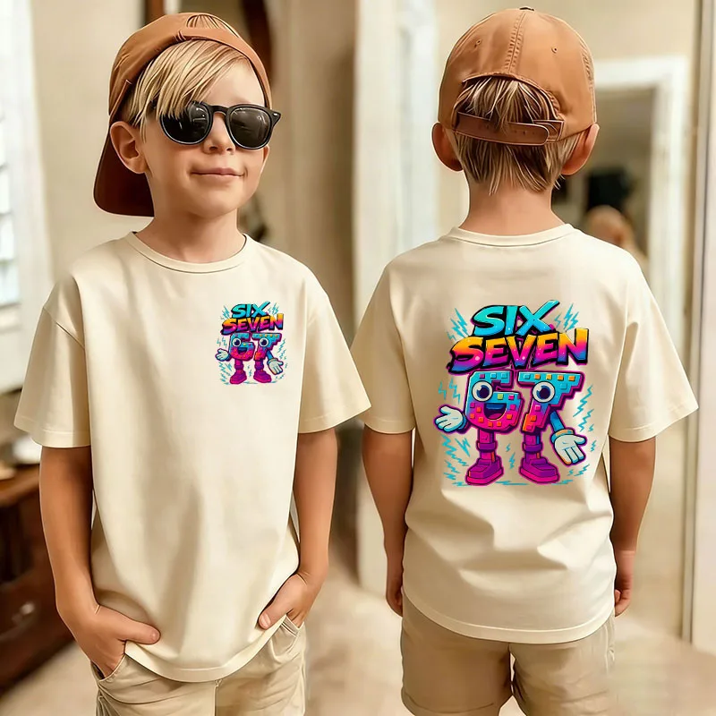 Niedliches, lustiges Six Seven Italian Brainrot 67 Nummer Grafikdruck T-Shirt für Jungen/Mädchen, Sommer-Kurzarm-Kinder-T-Shirt, Top-Fan-Geschenke