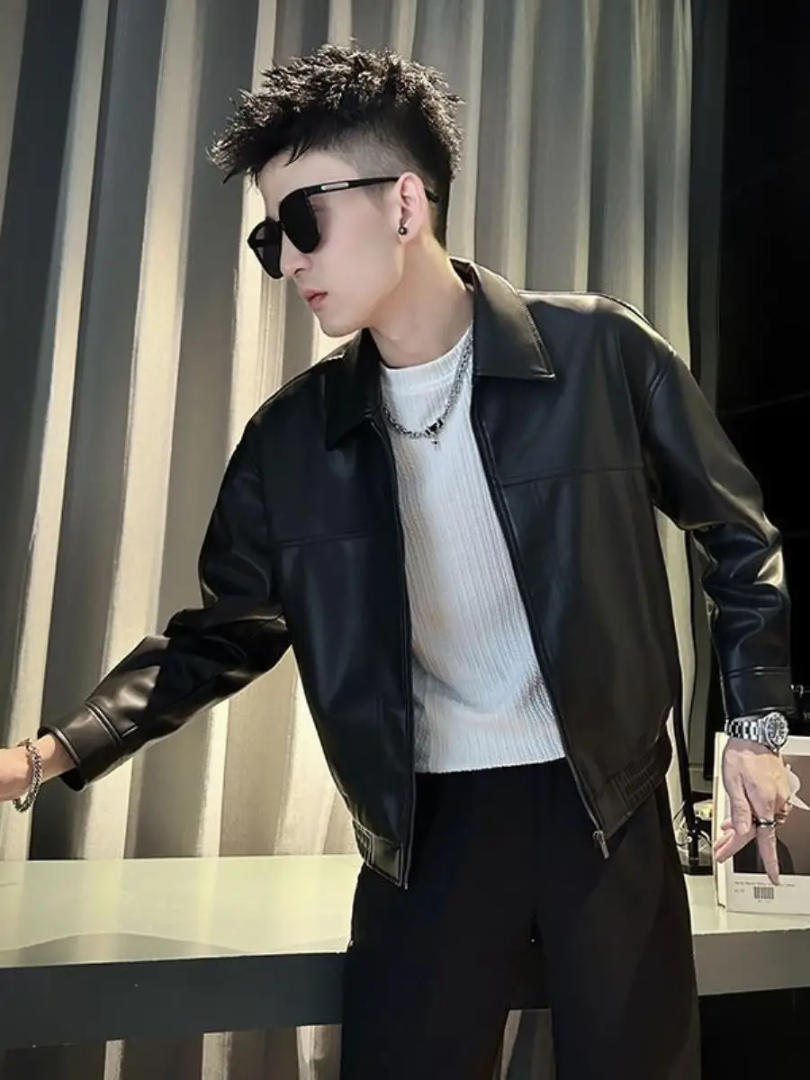 

Men's Biker Leather Jacket Casual Long Sleeve Autumn Winter Fashionable Brand Outerwear CleanFit Style Non-Padded Double-Side...