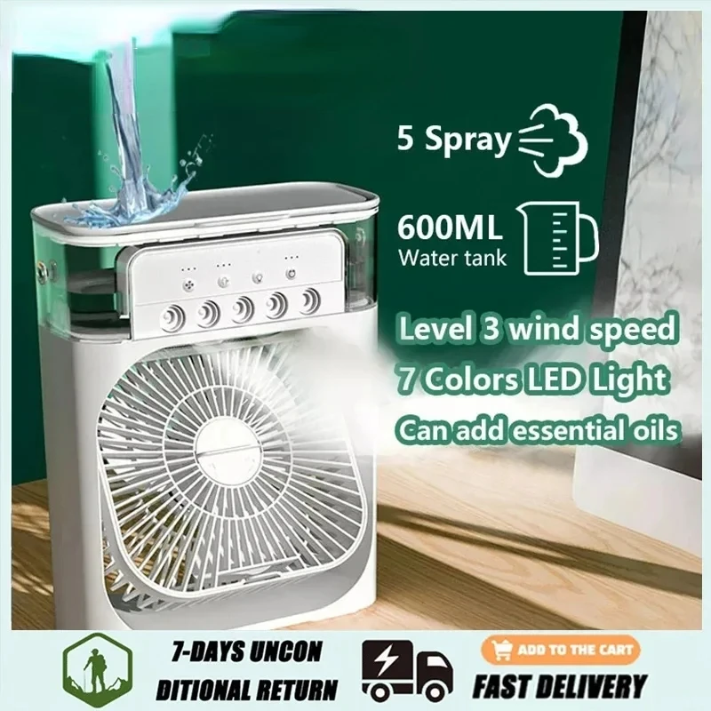 New Mini Portable Fan Air Conditioners USB Electric Fan Air Cooler LED Night Light Water Mist Fun 3 In 1 Air Humidifier