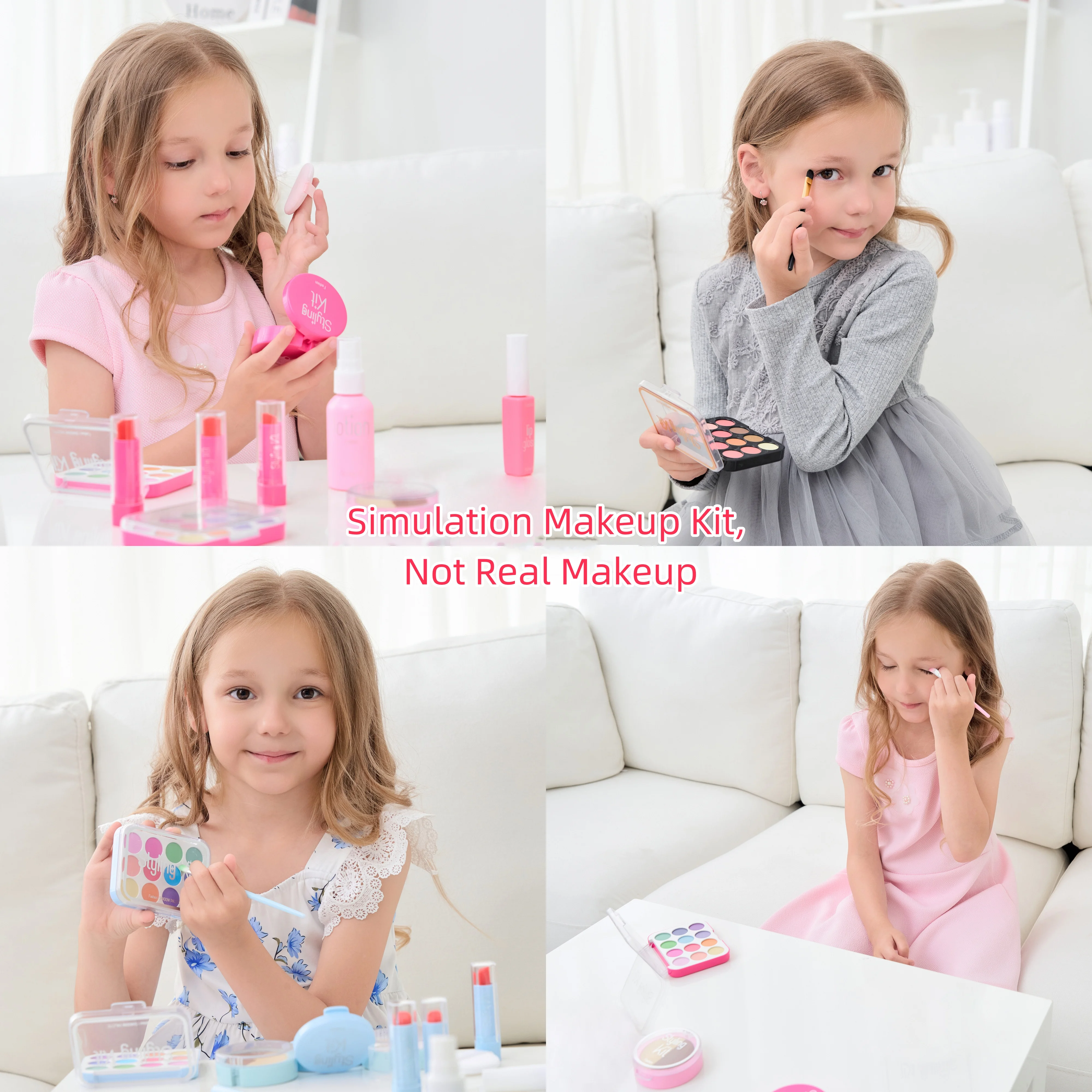 Kinder-Make-up-Spielset für Mädchen im Alter von 3–6 Jahren, Spielzeugset zur kosmetischen Simulation für Kinder, modisches Styling-Beauty-Set für Mädchen