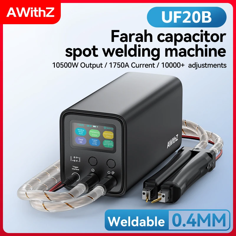 

AWithZ UF20B + WP240 0.4mm Spot Welder 10500W 99 Levels Super Farad Capacitor Battery Assembly Tool with Sandpaper & Nickel Coil
