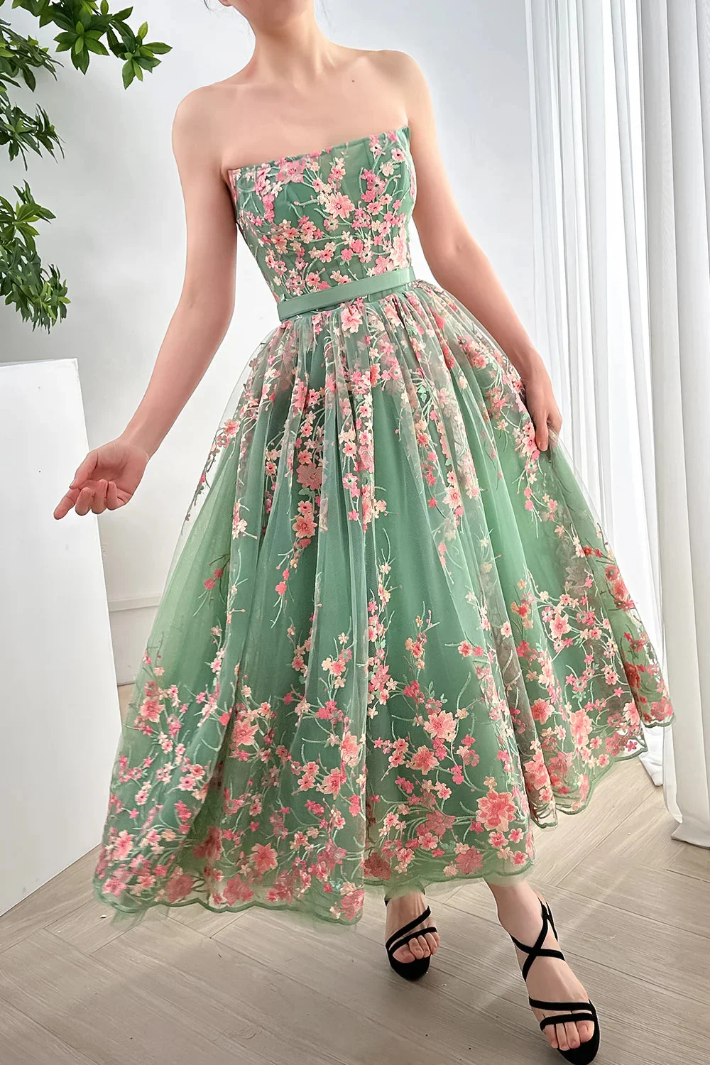 Annie Tulle Green Luxury Prom Dresses Embroidered Floral Fairy Wedding Dress Sexy Off-shoulderCocktail Dresses Vestidos DeFiesta