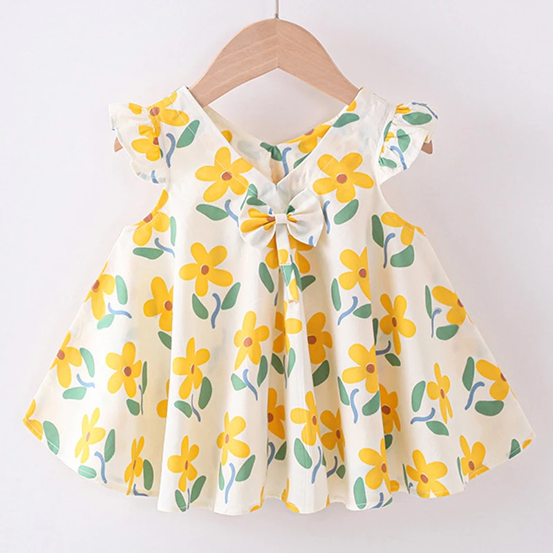 New Kid Girl Dress Ruffle Sleeve Beach Princess Dress Flower Casual Cotton Children Clothing Birthday Costume Baby Girl A1044