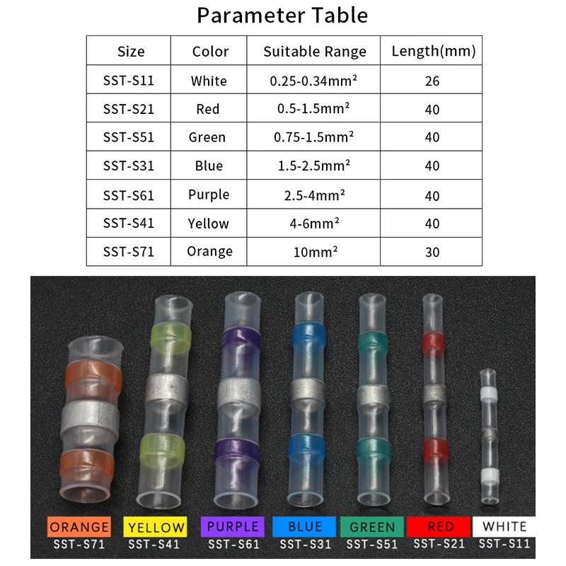 Solder Seal Wire Connectors Boxed Connectors Kit Heat Shrink Sealed Insulated Butt Splice Terminal Waterproof Shrinkable Sleeve