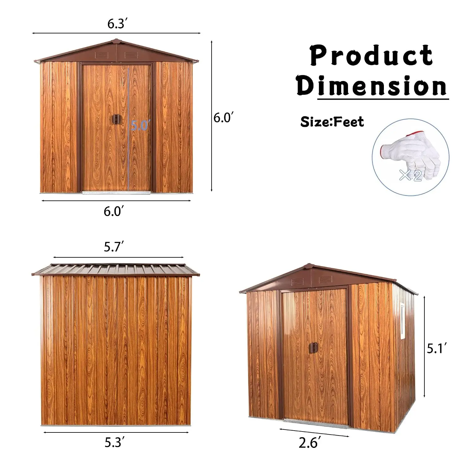6x6FT Metal Outdoor Storage Shed with Floor Frame Lockable Sliding Doors Window Air Vents Waterproof Backyard Lawn, Customized view 4