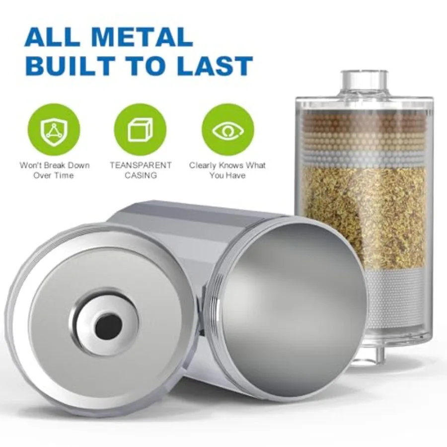 Filtre de Douche Tout Métal KDF 55 avec Vitamines C et E pour Eau Dure, Haute Pression, Filtres Universels pour Eau de Douche