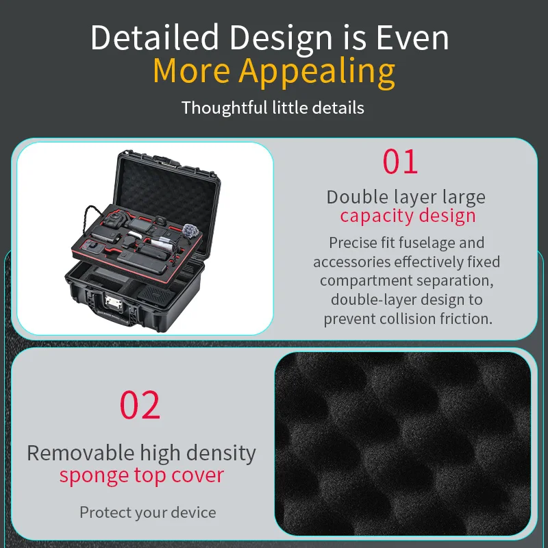 STARTRC 2-lagige Tragetasche für DJI OSMO Pocket 4P Combo Kamera-Zubehör, wasserdichte Aufbewahrungsbox, Tragetasche – Detail 12
