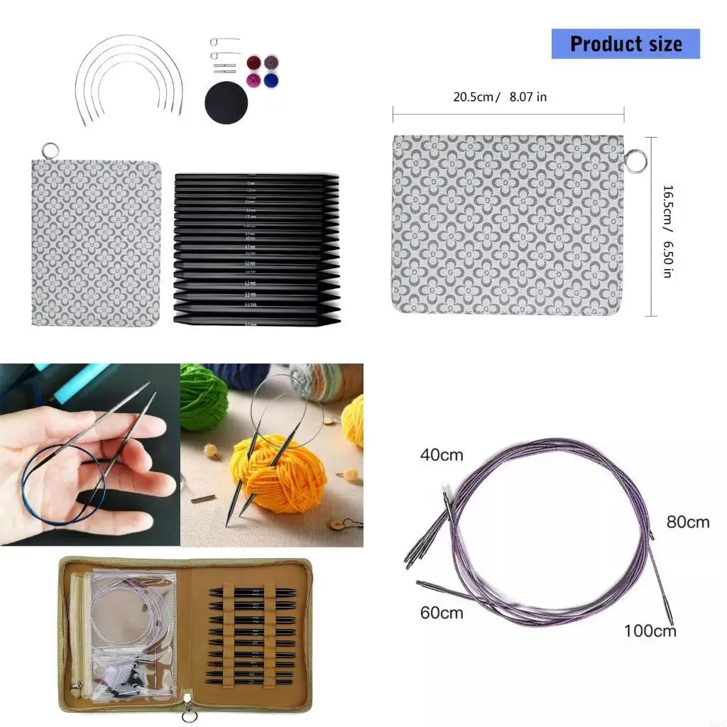 

3.0mm-6.0mm Aluminum Circular Knitting Needle with Zippered Case for Knitting X3UC