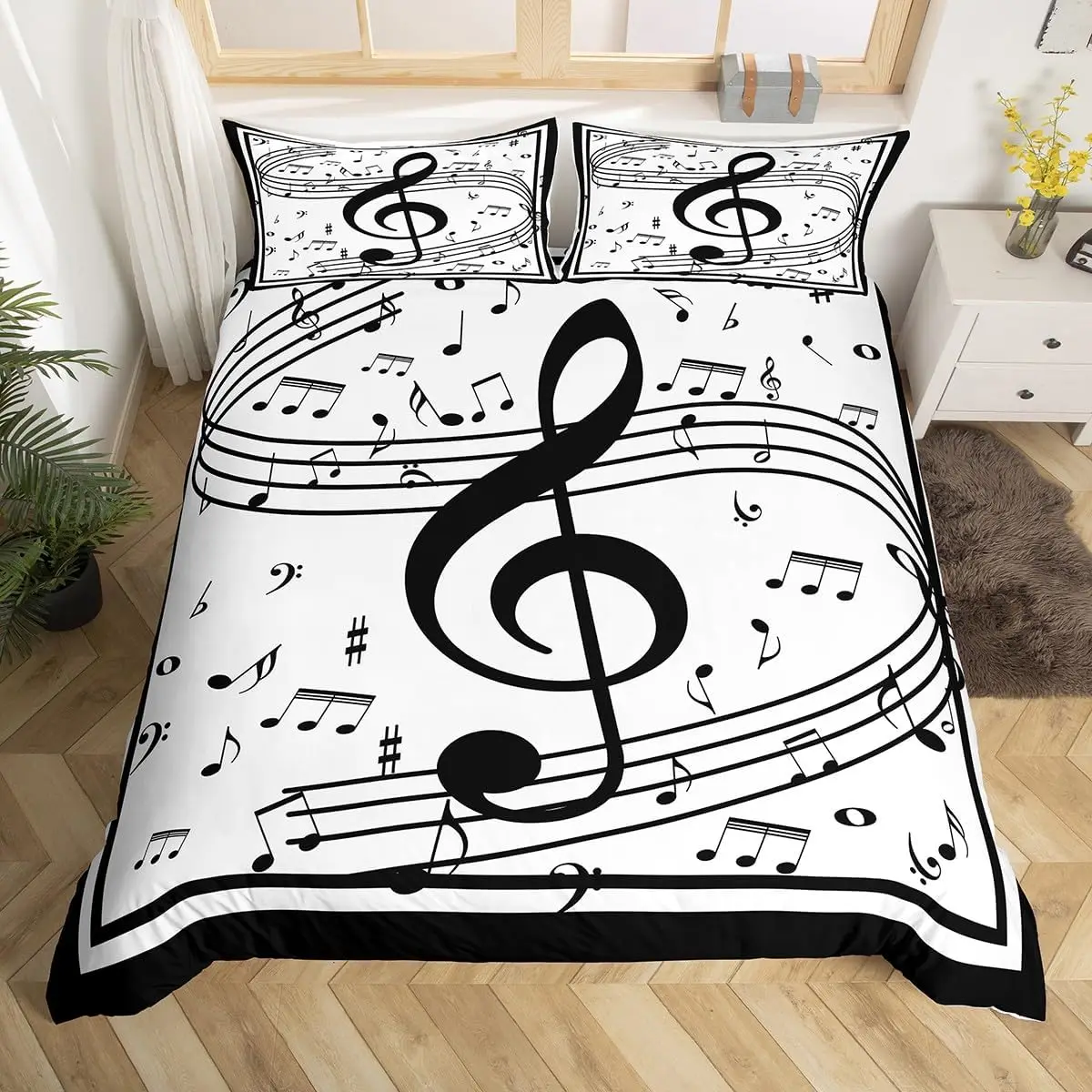 Music Themed Duvet Cover Set Queen Music Note Bedding Set Luxury Musical Pattern Comforter Cover Teens Popstar Party Room Decor