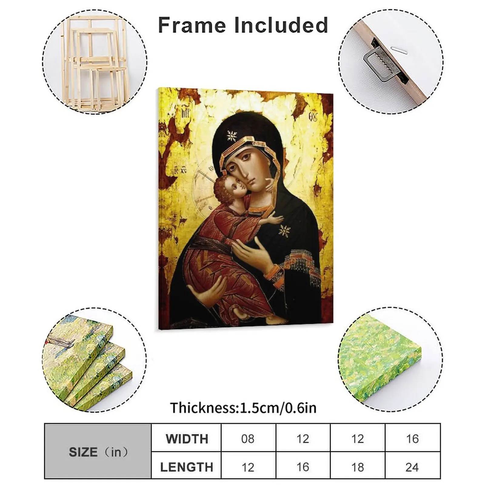 Virgin Mary Theotokos Mother Of God God Bearer Canvas Painting Party Wall Mural Iron Wall Decor Club Framed Wall Paintings